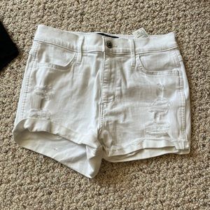 Hollister high rise short short advanced stretch white ripped jean shorts